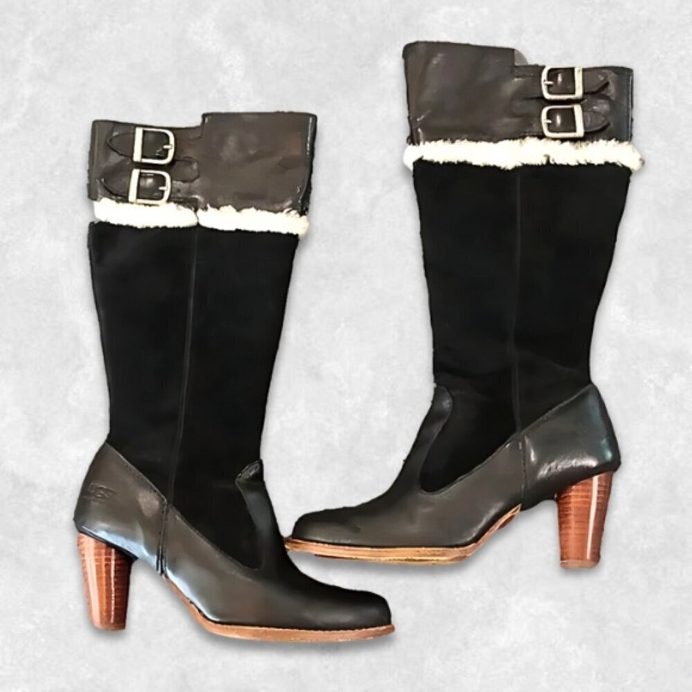 Sz 6 UGG Black and Brown Heeled Boots